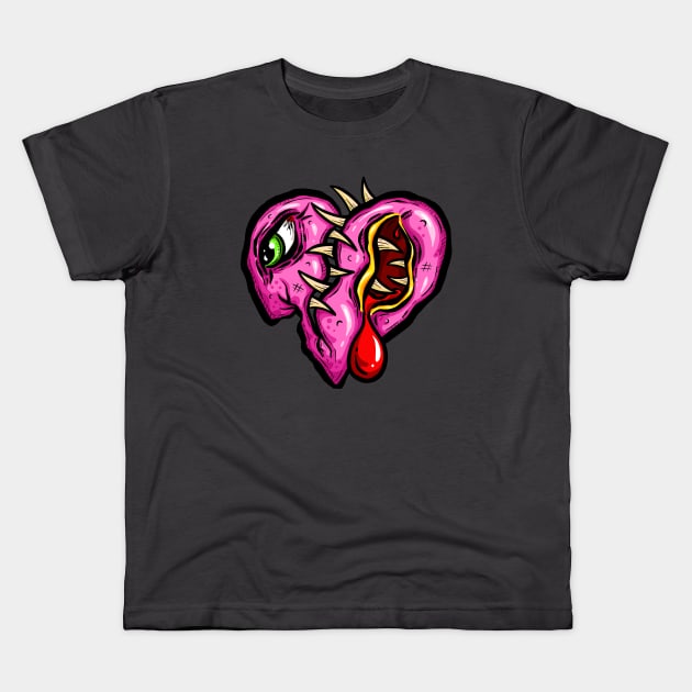 Zombie Heart Blood Teeth Green Valentines Kids T-Shirt by Squeeb Creative